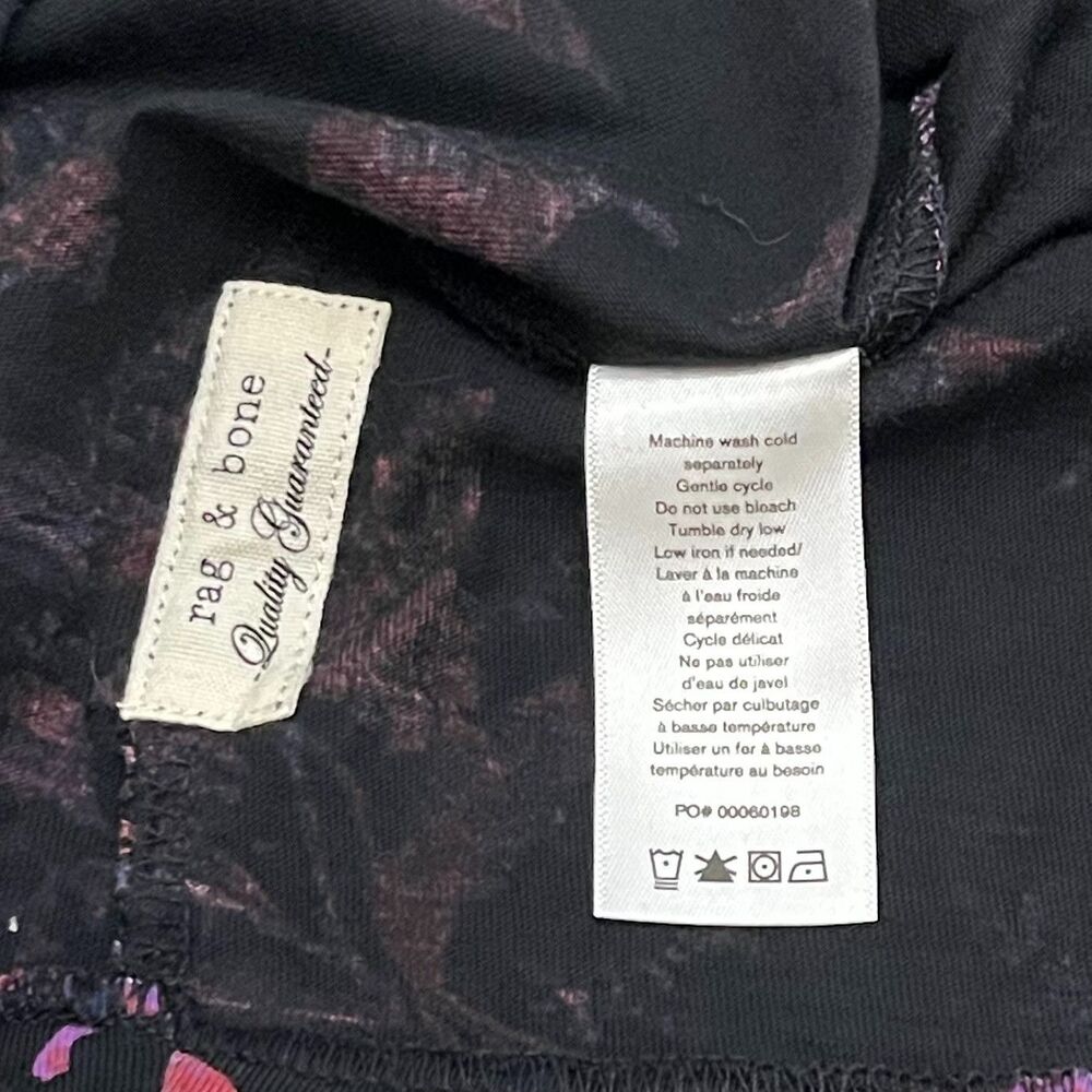 rag & bone Floral T Shirt Women Small Black Pink Organic Cotton Crew Neck - Picture 8 of 9